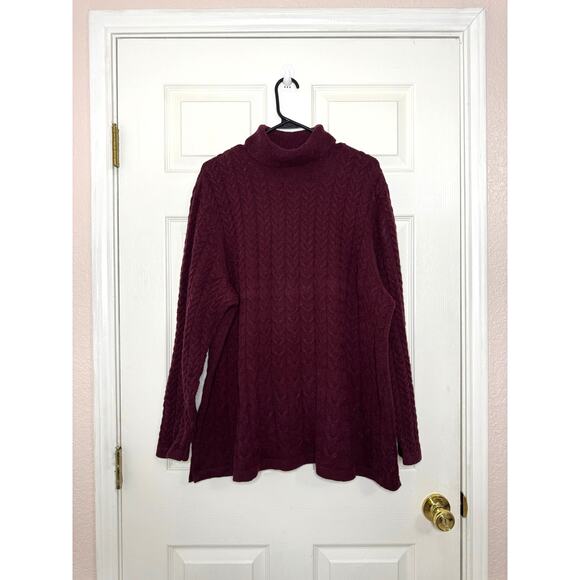 Womens Plus Size J.Jill Silk Blend Cableknit Turtleneck Burgundy Sweater size 3x - Picture 1 of 4